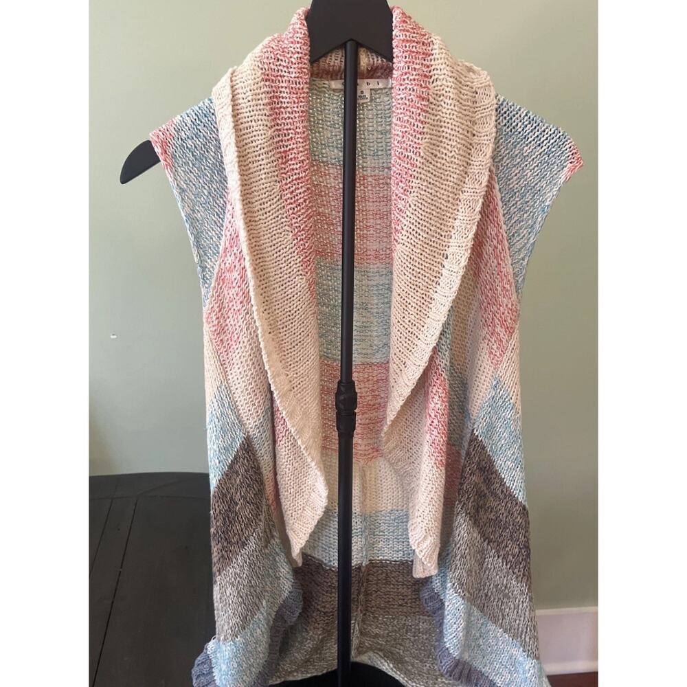 Cabi Skipper Circle Lightweight Sweater Cardigan Shawl Pastel Striped Sz Small